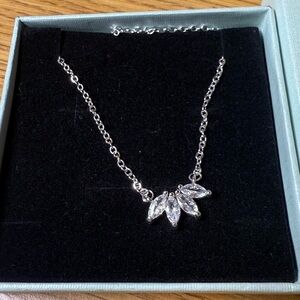 Amicon Silver Necklace with Four Clear Gems – New in Box